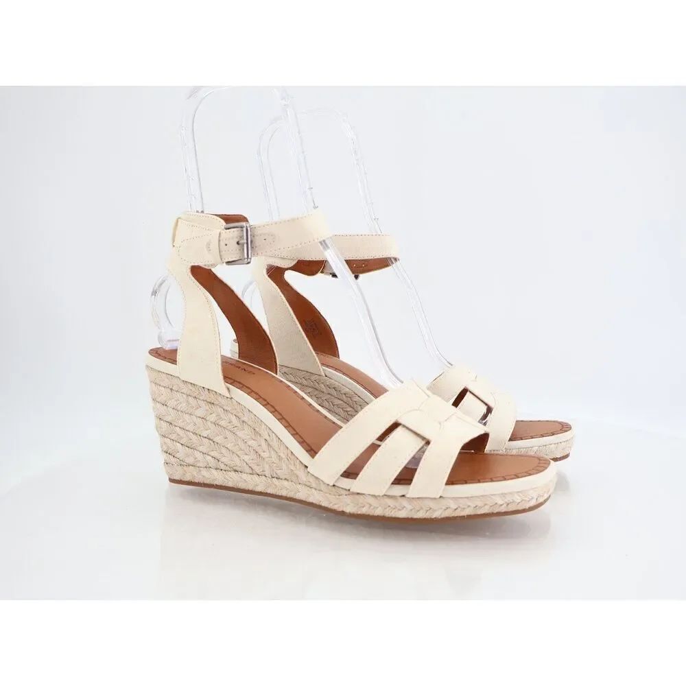 Lucky Brand Womens Maleigh Ankle Strap Open Toe Wedge Sandals Ivory Size 11M